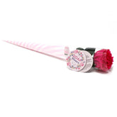 Ready to Retail Carnation Soap Flower in elegant individual gift wrap, realistic pink carnation with delicate petals