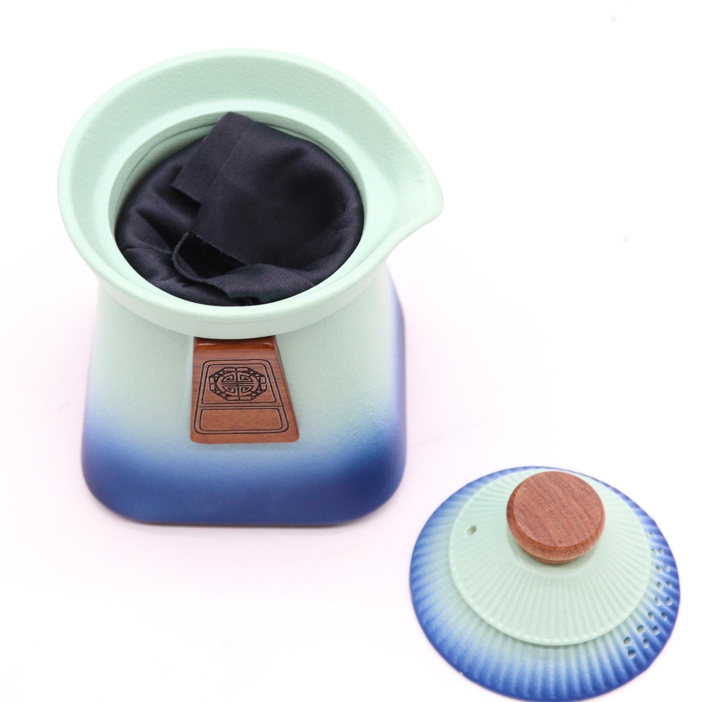 Temple Teapot Set with three cups in calming Blue Heaven design