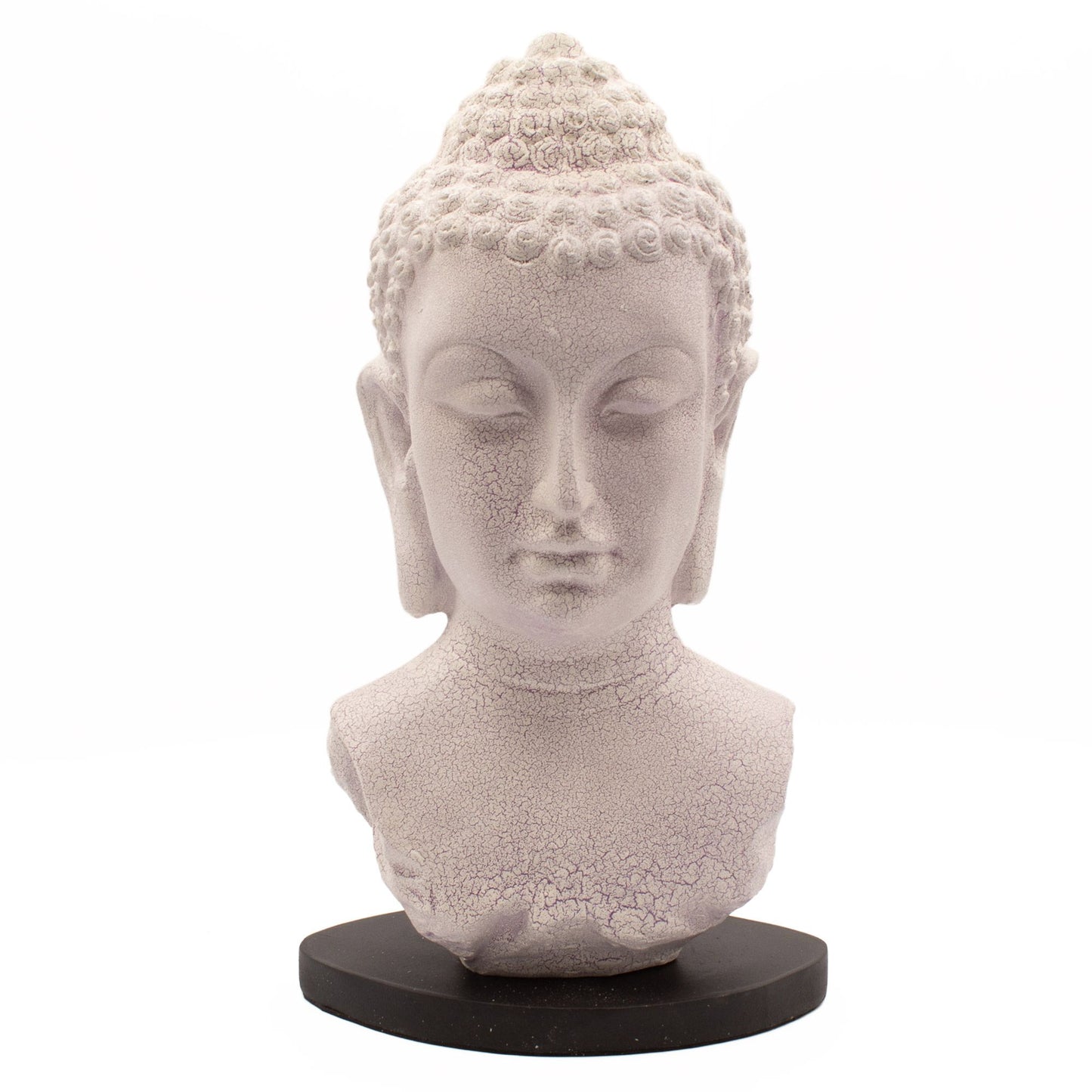 Buddha Bust Lamp with crackle textured surface on modern oval stand