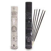 Incense sticks with their packaging featuring esoteric symbols on a white background