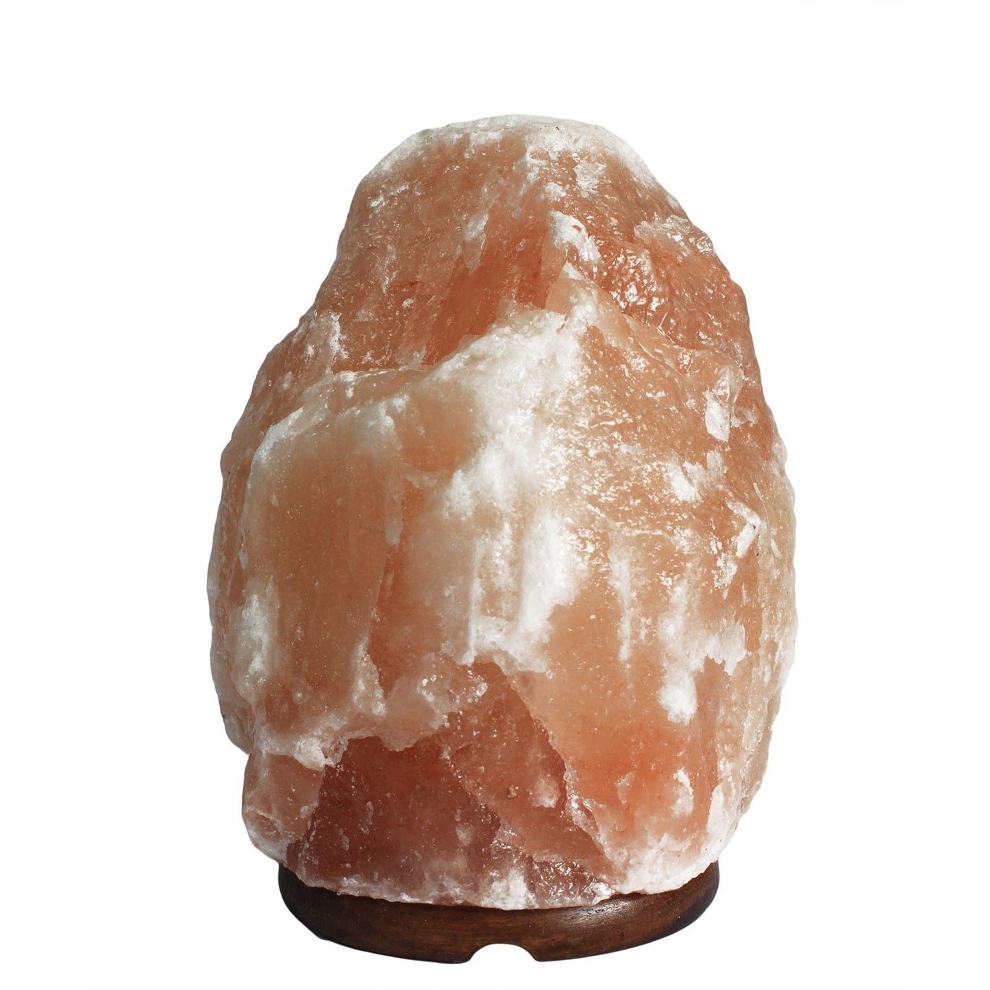Large 3–5kg natural pink Himalayan salt lamp glowing richly on wooden base