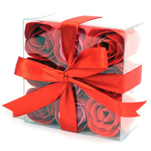 Set of 9 luxury red rose soap flowers, realistically detailed with delicate petals, arranged in elegant gift packaging, ready for bath or decorative display