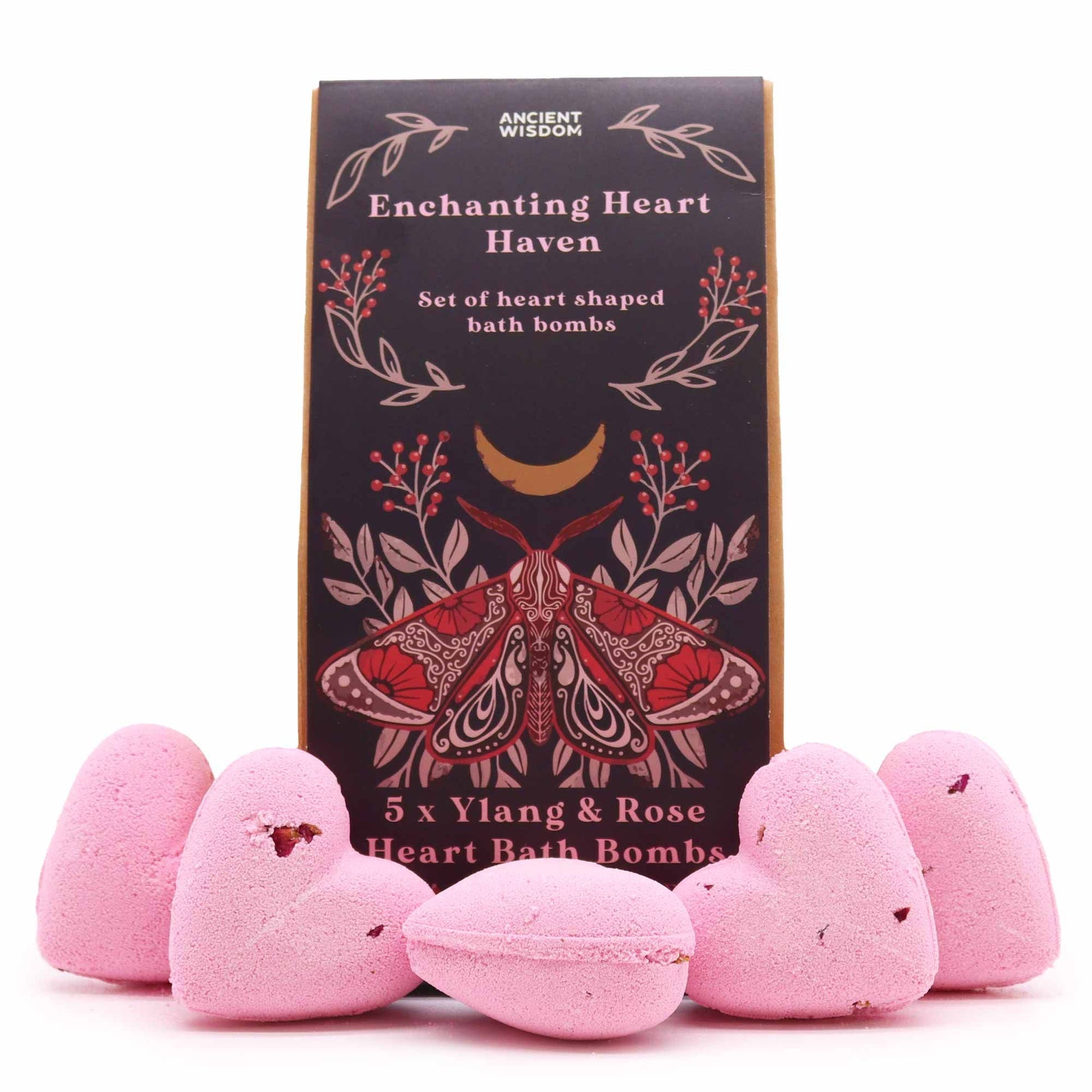 Enchanting Heart Haven Bath Heart Gift Set in elegant box with 5 pink heart-shaped bath bombs