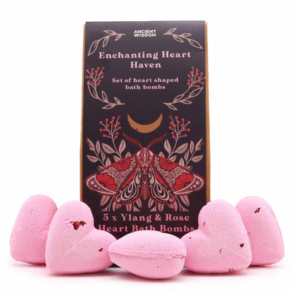 Enchanting Heart Haven Bath Heart Gift Set in elegant box with 5 pink heart-shaped bath bombs