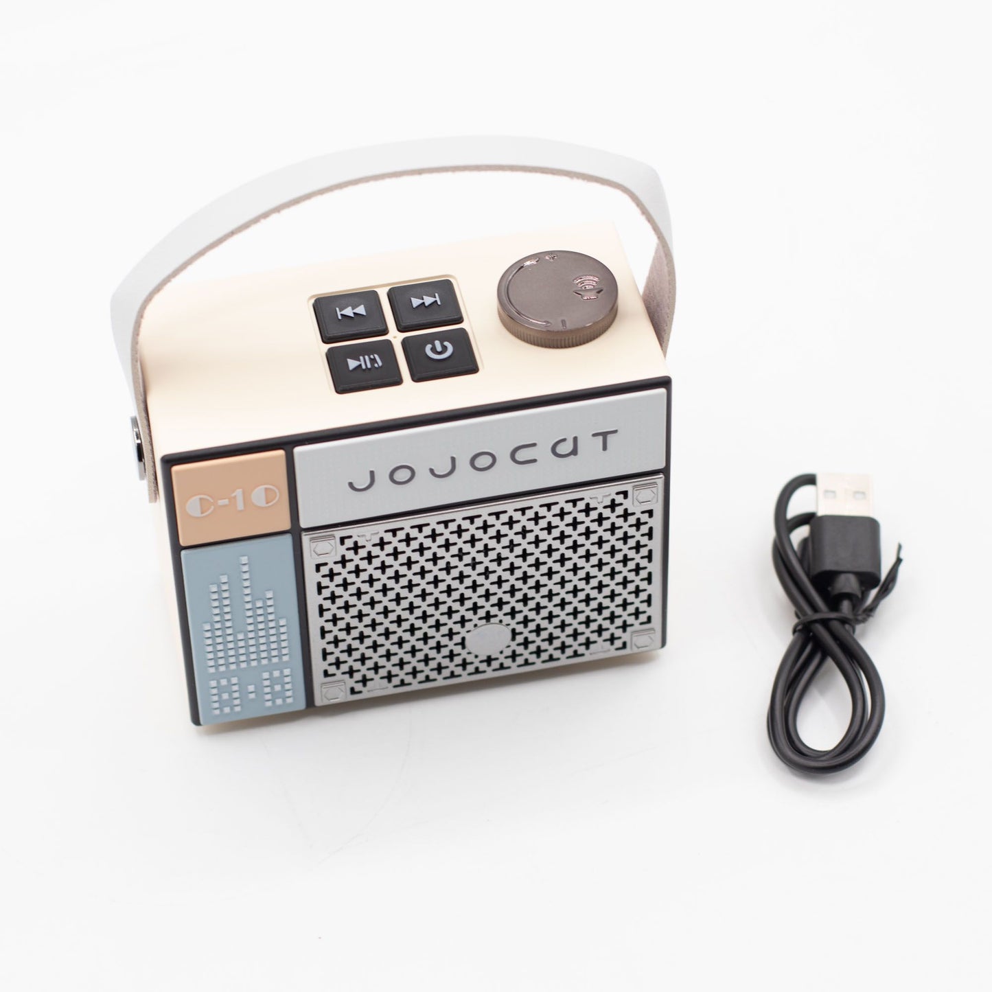 Speaker connected via Bluetooth with phone nearby, displaying hands-free call function and TF card slot