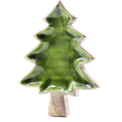 Green ceramic Christmas tree on a white background