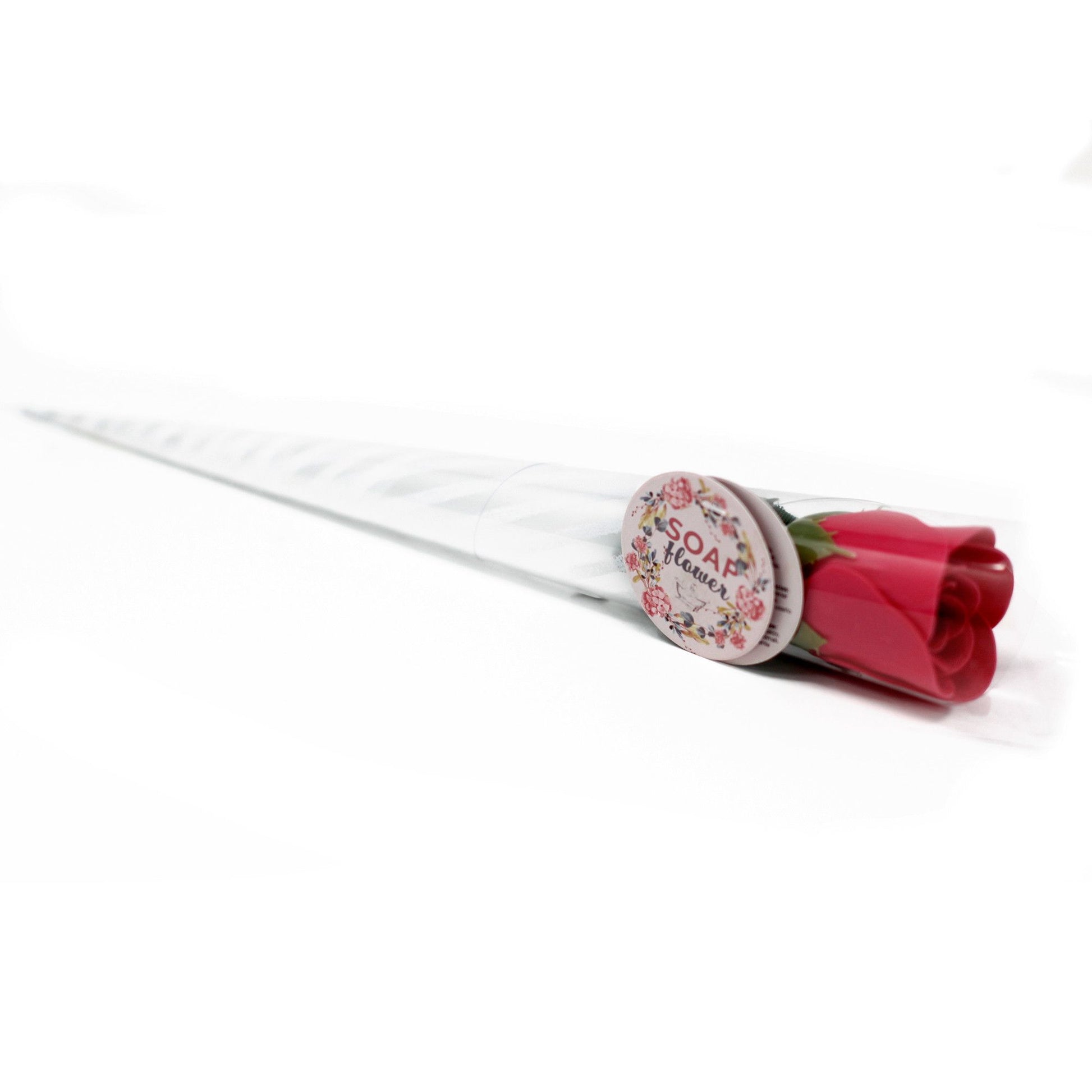 Ready to Retail Rose Soap Flower with realistic pink/red rose petals, elegantly wrapped in gift packaging