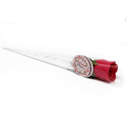 Ready to Retail Rose Soap Flower with realistic pink/red rose petals, elegantly wrapped in gift packaging