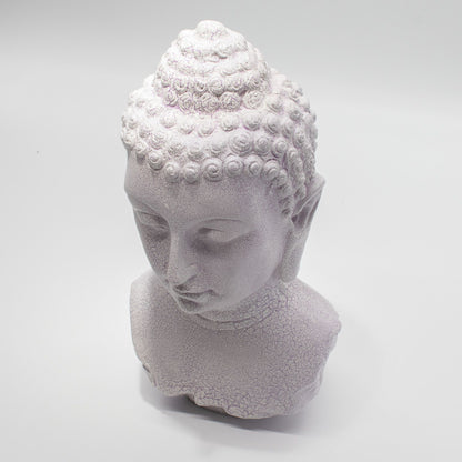 Buddha Bust Lamp with crackle textured surface on modern oval stand