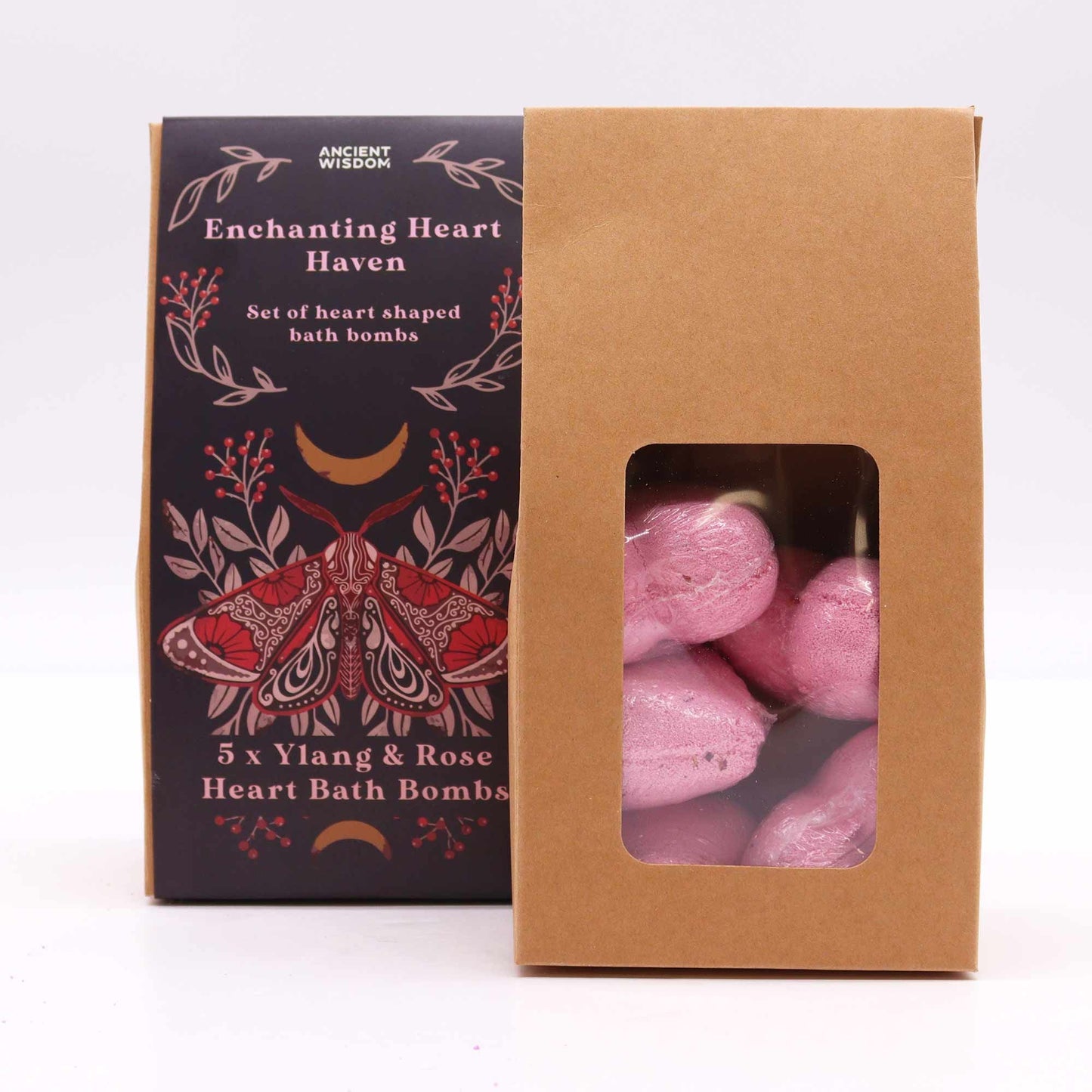 Enchanting Heart Haven Bath Heart Gift Set in elegant box with 5 pink heart-shaped bath bombs