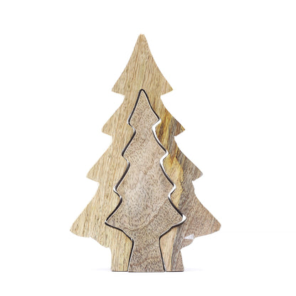 Wooden Christmas tree decoration on a white background