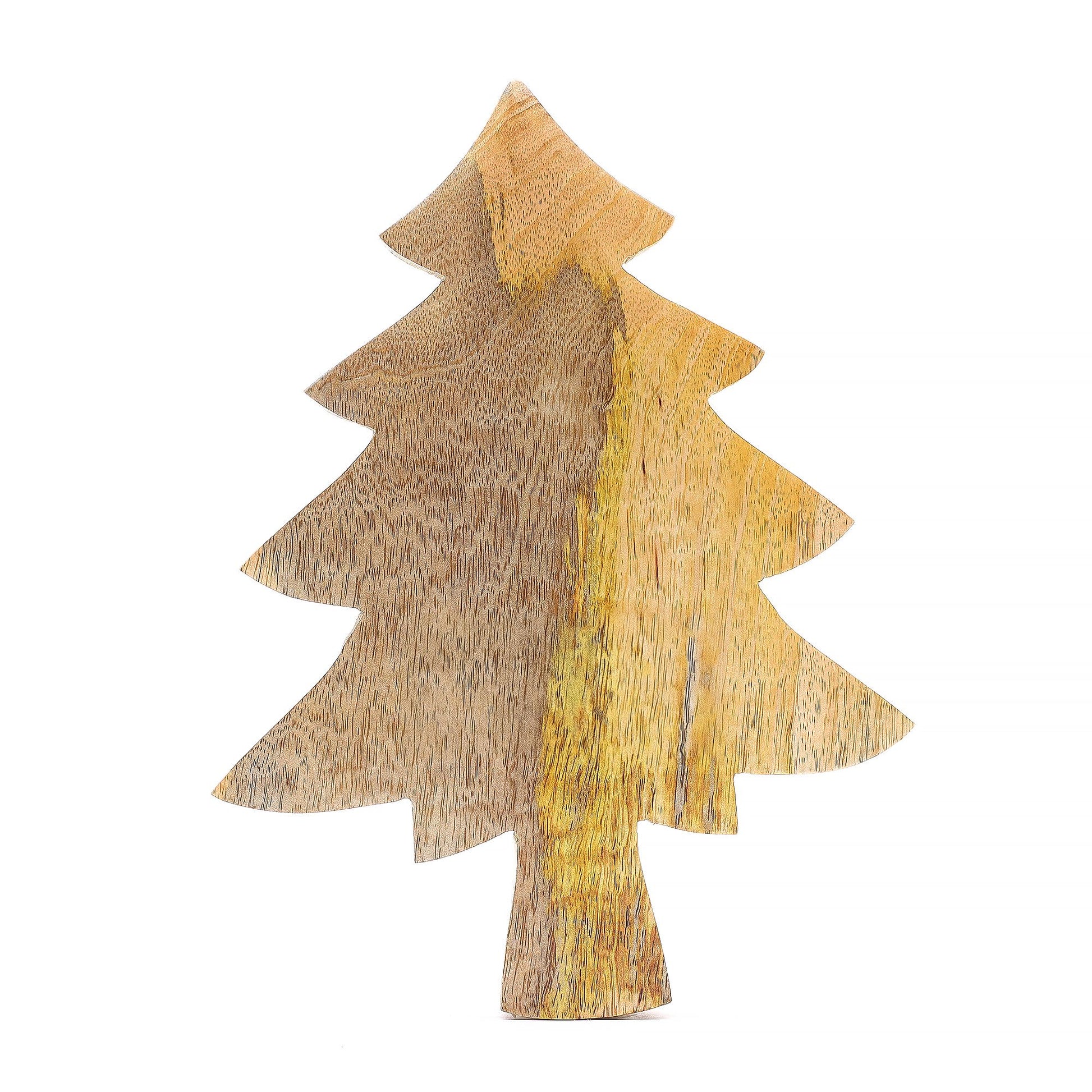 Wooden Christmas tree decoration with natural finish on a white background