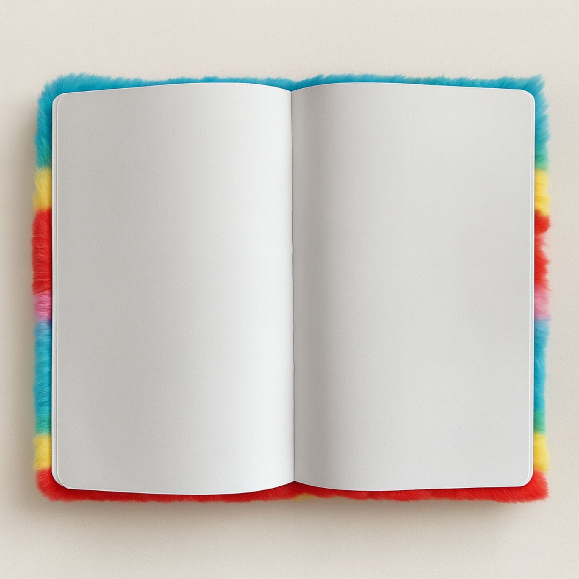 Open notebook with colorful fuzzy edges