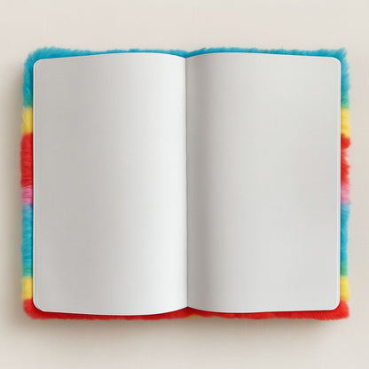 Open notebook with colorful fuzzy edges