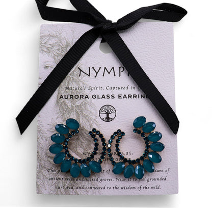 Teal green vintage glass circle loop earrings