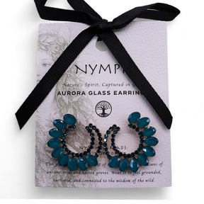 Teal green vintage glass circle loop earrings