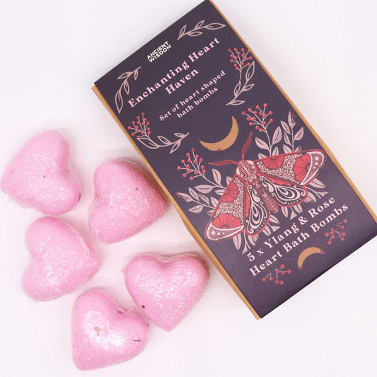Enchanting Heart Haven Bath Heart Gift Set in elegant box with 5 pink heart-shaped bath bombs