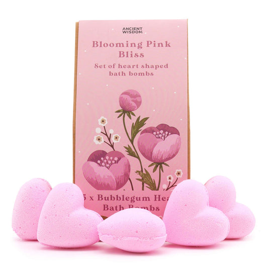 Blooming Pink Bliss Bath Heart Gift Set in beautiful pink box with 5 pink heart-shaped bath bombs
