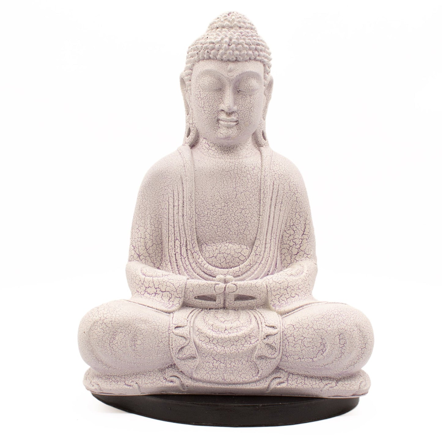 Meditation Buddha Lamp with crackle textured surface on modern oval stand
