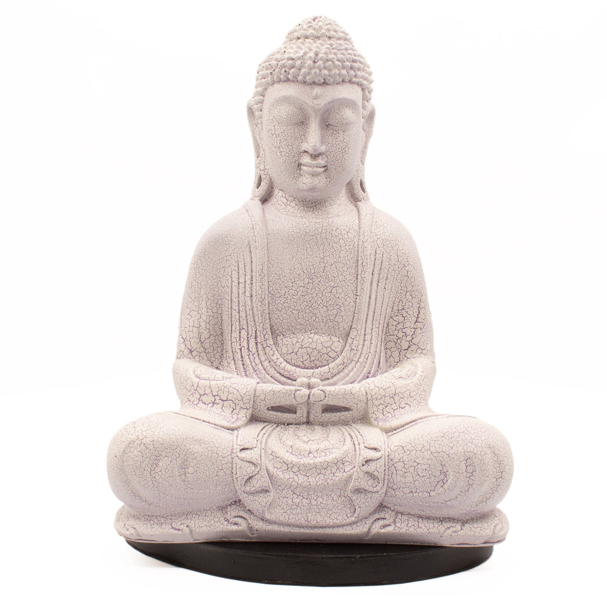 Meditation Buddha Lamp with crackle textured surface on modern oval stand