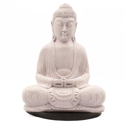 Meditation Buddha Lamp with crackle textured surface on modern oval stand
