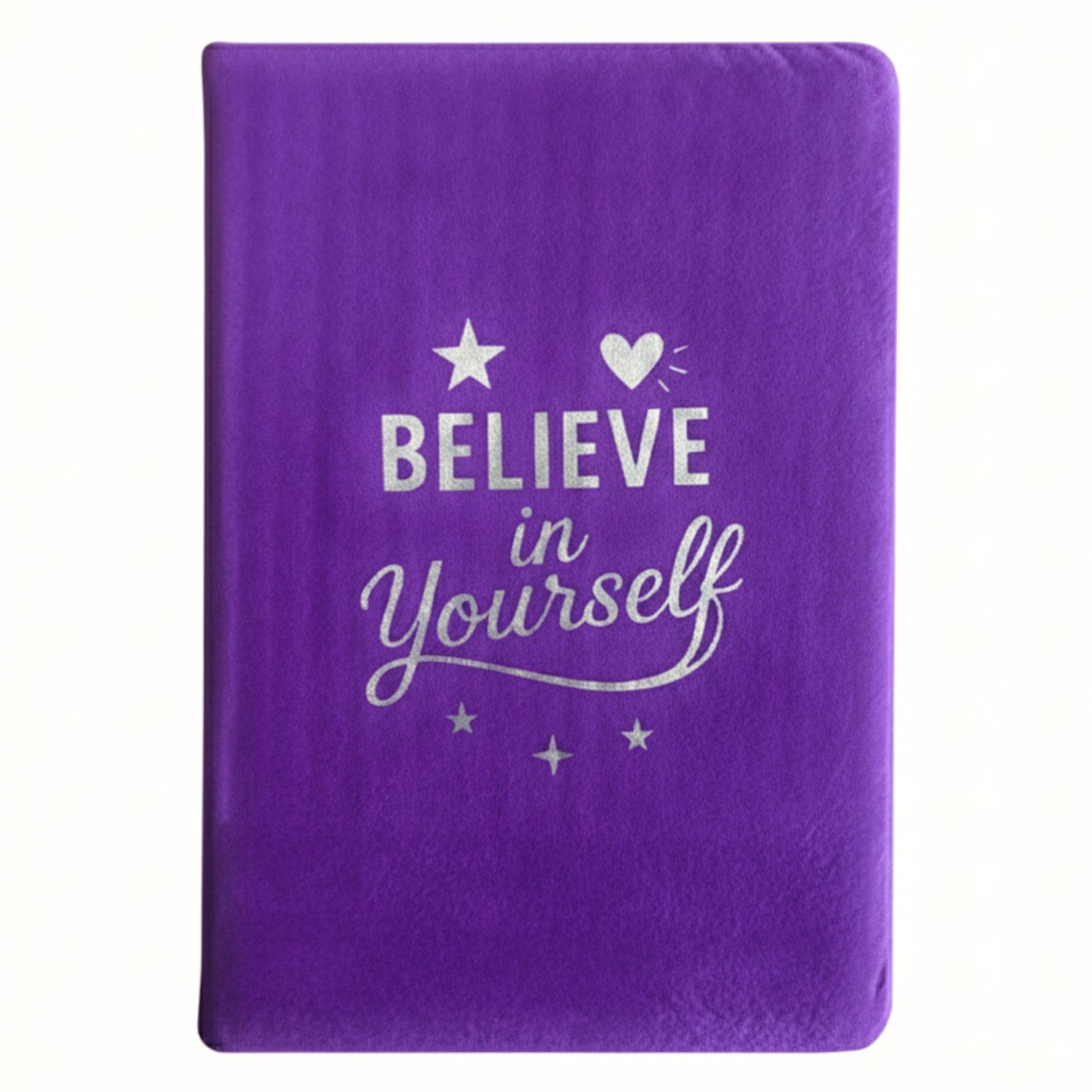 Purple blanket with 'Believe in Yourself' text
