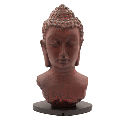 Buddha Bust Lamp with crackle textured surface on modern oval stand
