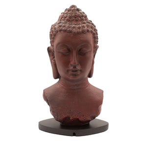 Buddha Bust Lamp with crackle textured surface on modern oval stand