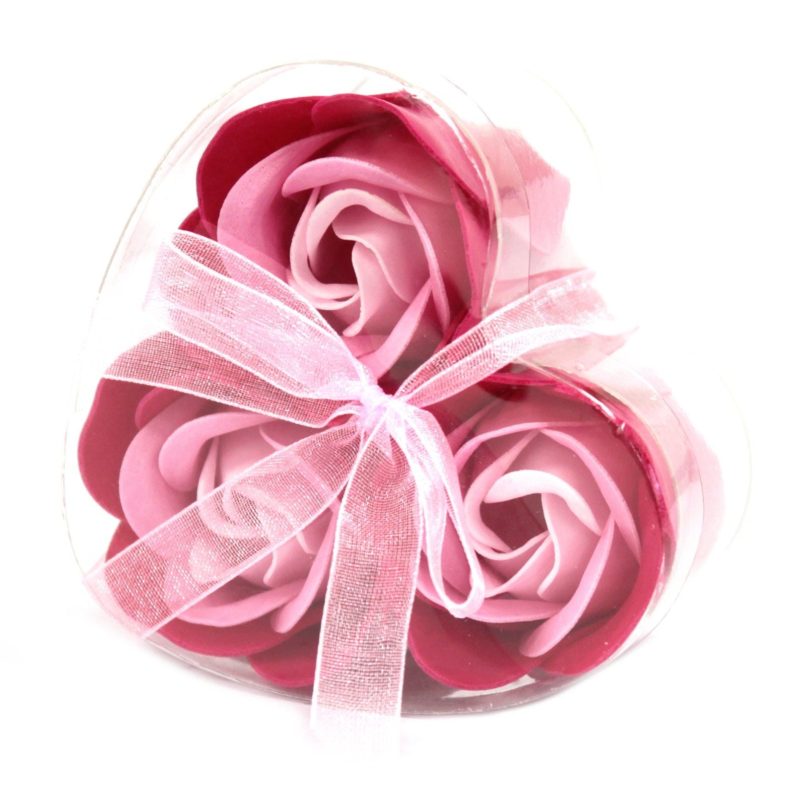 Set of 3 luxury pink soap flowers, featuring realistic rose petals in soft pastel tones, beautifully arranged and ready for gifting or bath use