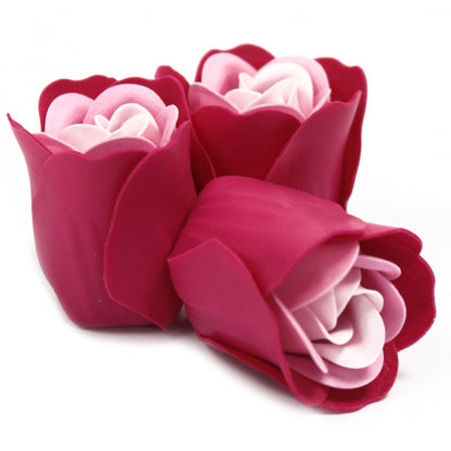 Set of 3 luxury pink soap flowers, featuring realistic rose petals in soft pastel tones, beautifully arranged and ready for gifting or bath use