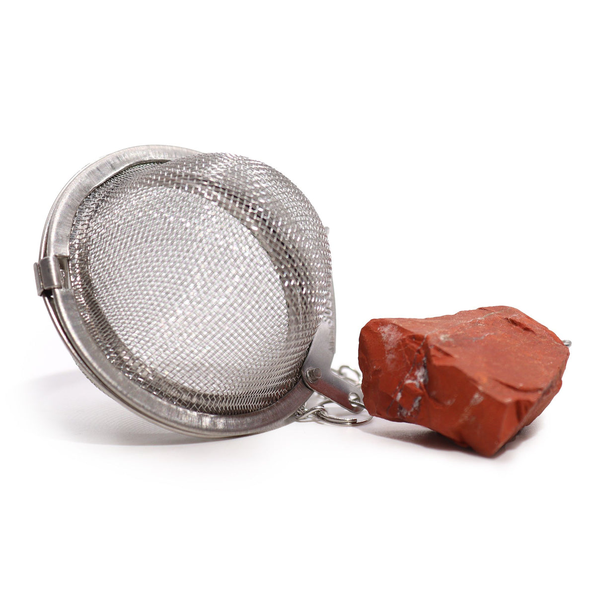 Raw red jasper crystal tea strainer with stainless steel mesh basket