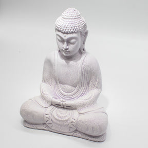 Meditation Buddha Lamp with crackle textured surface on modern oval stand