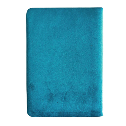 Plush light-blue velvet notebook with shimmering silver “Embrace The Journey” script