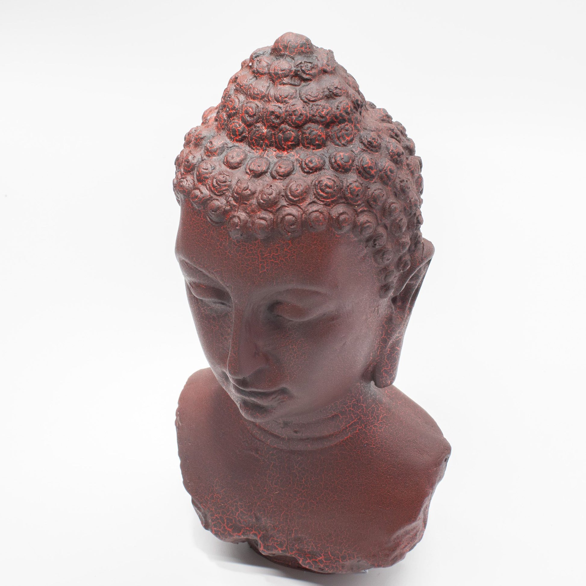 Buddha Bust Lamp with crackle textured surface on modern oval stand