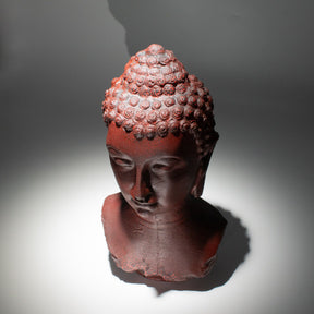Buddha Bust Lamp with crackle textured surface on modern oval stand