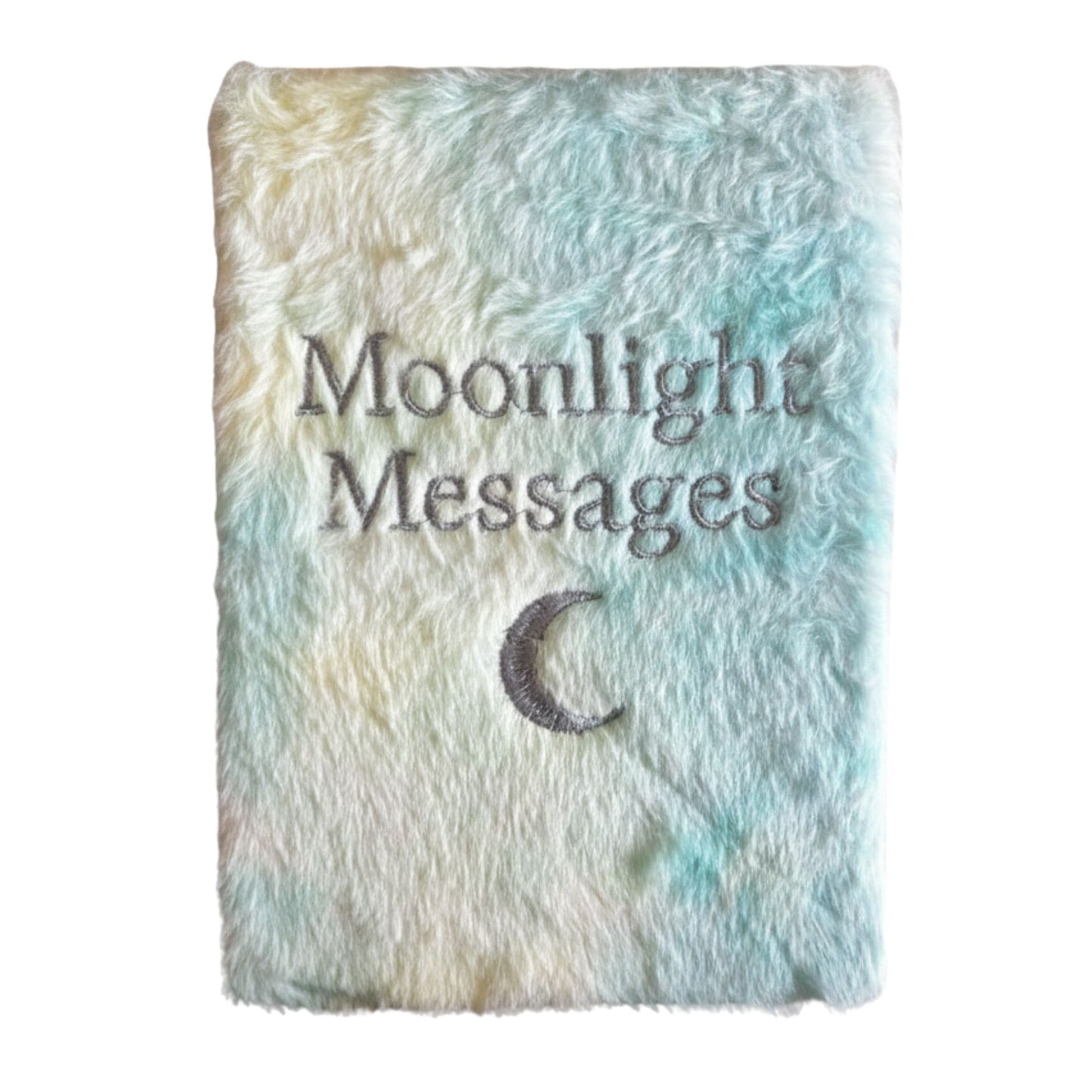 Pastel plush “Moonlight Messages” dream journal with silver moon embroidery
