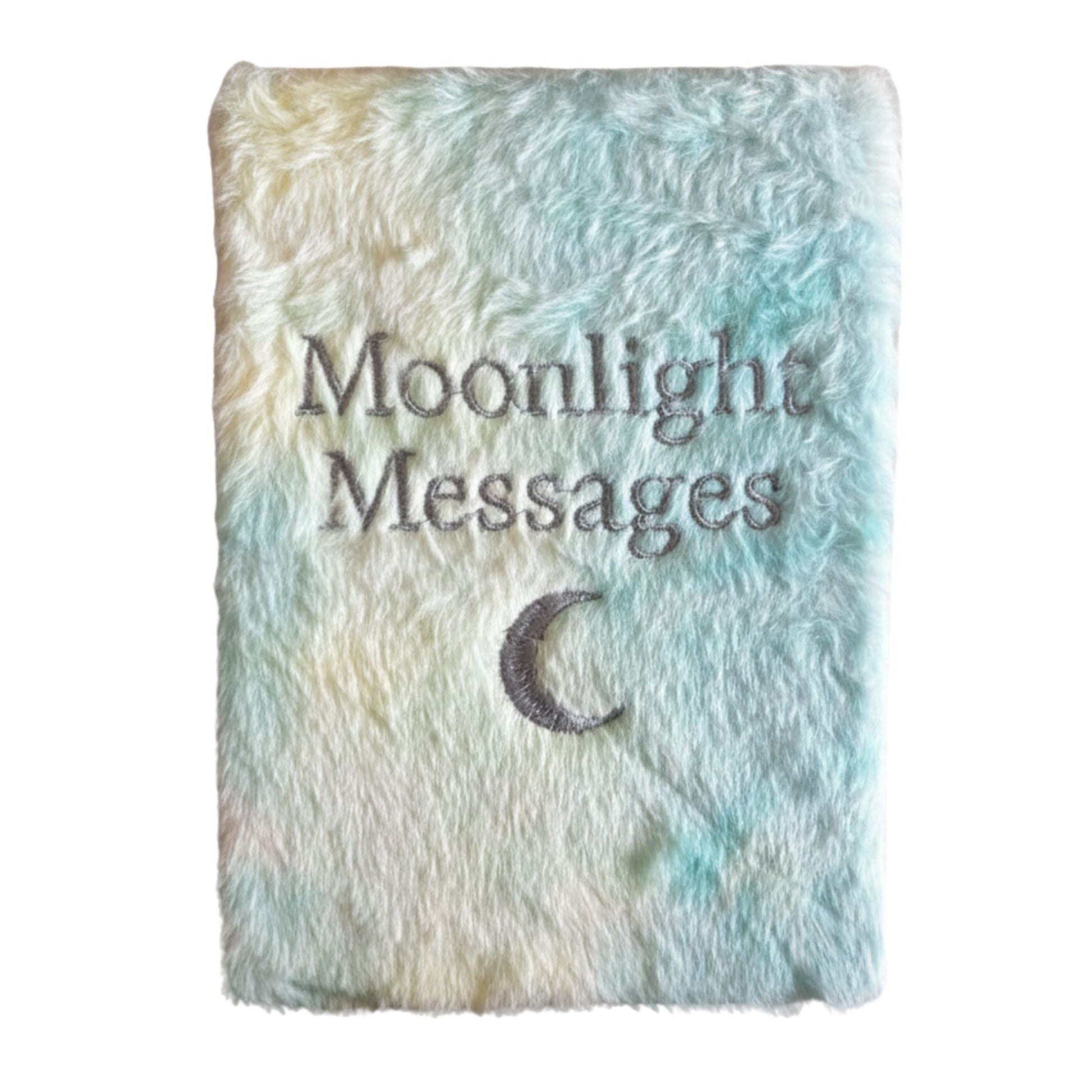 Pastel plush “Moonlight Messages” dream journal with silver moon embroidery