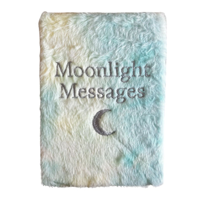 Pastel plush “Moonlight Messages” dream journal with silver moon embroidery
