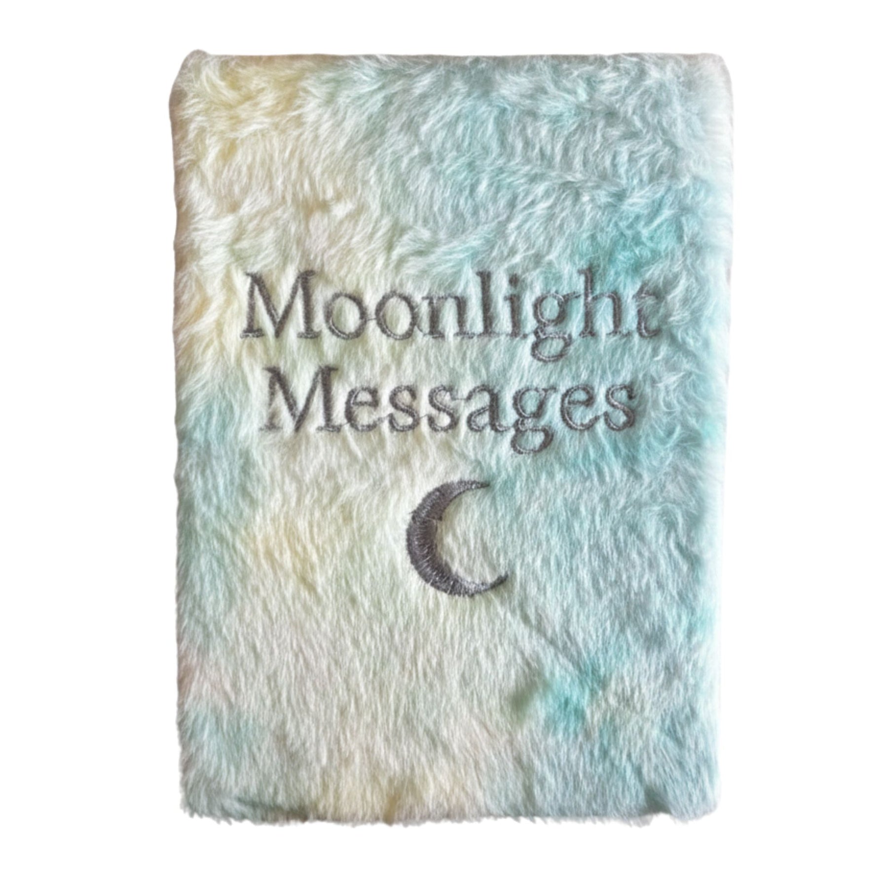 Pastel plush “Moonlight Messages” dream journal with silver moon embroidery