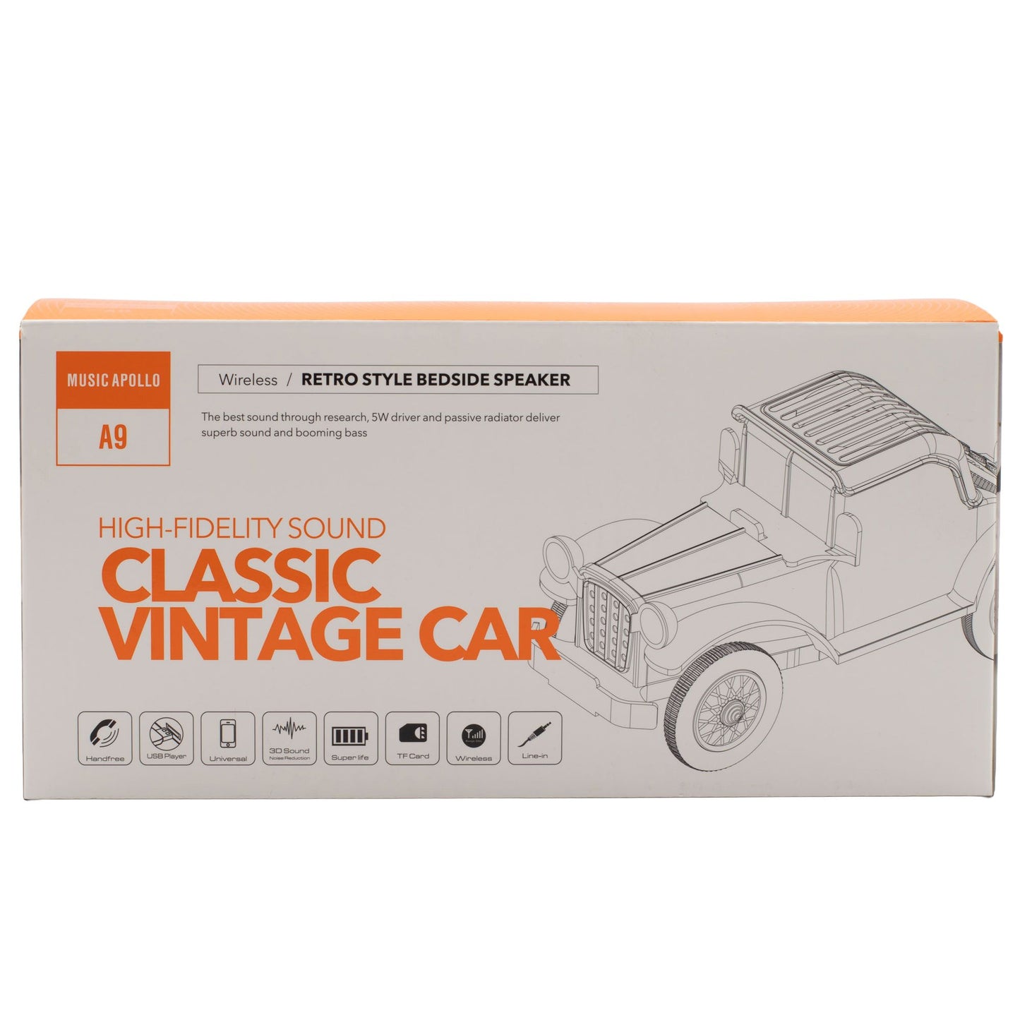 Classic vintage car-shaped Bluetooth speaker in wood-effect body with retro chrome details
