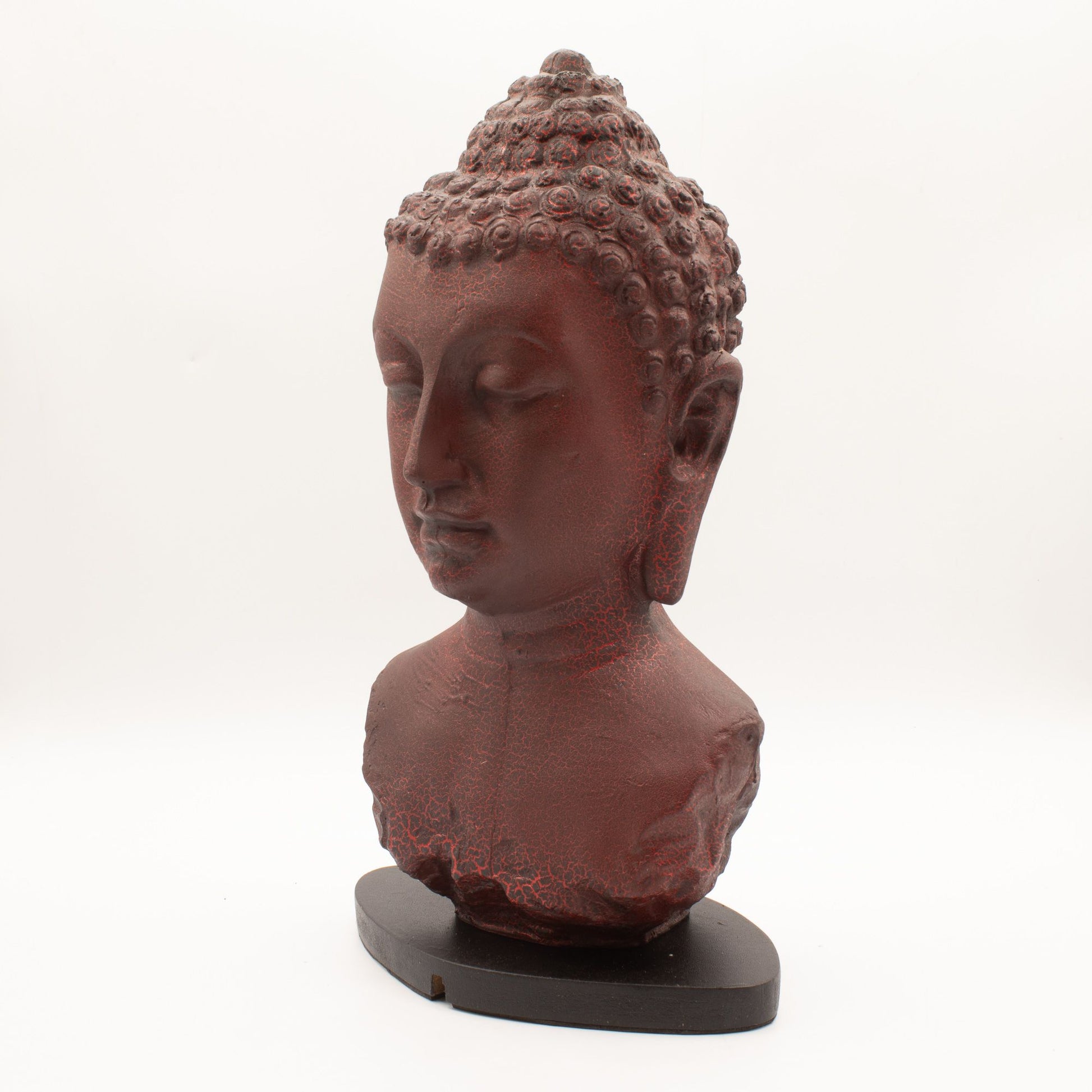 Buddha Bust Lamp with crackle textured surface on modern oval stand