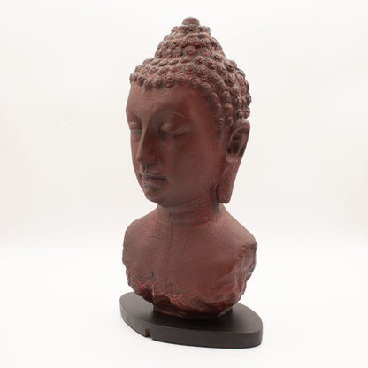 Buddha Bust Lamp with crackle textured surface on modern oval stand