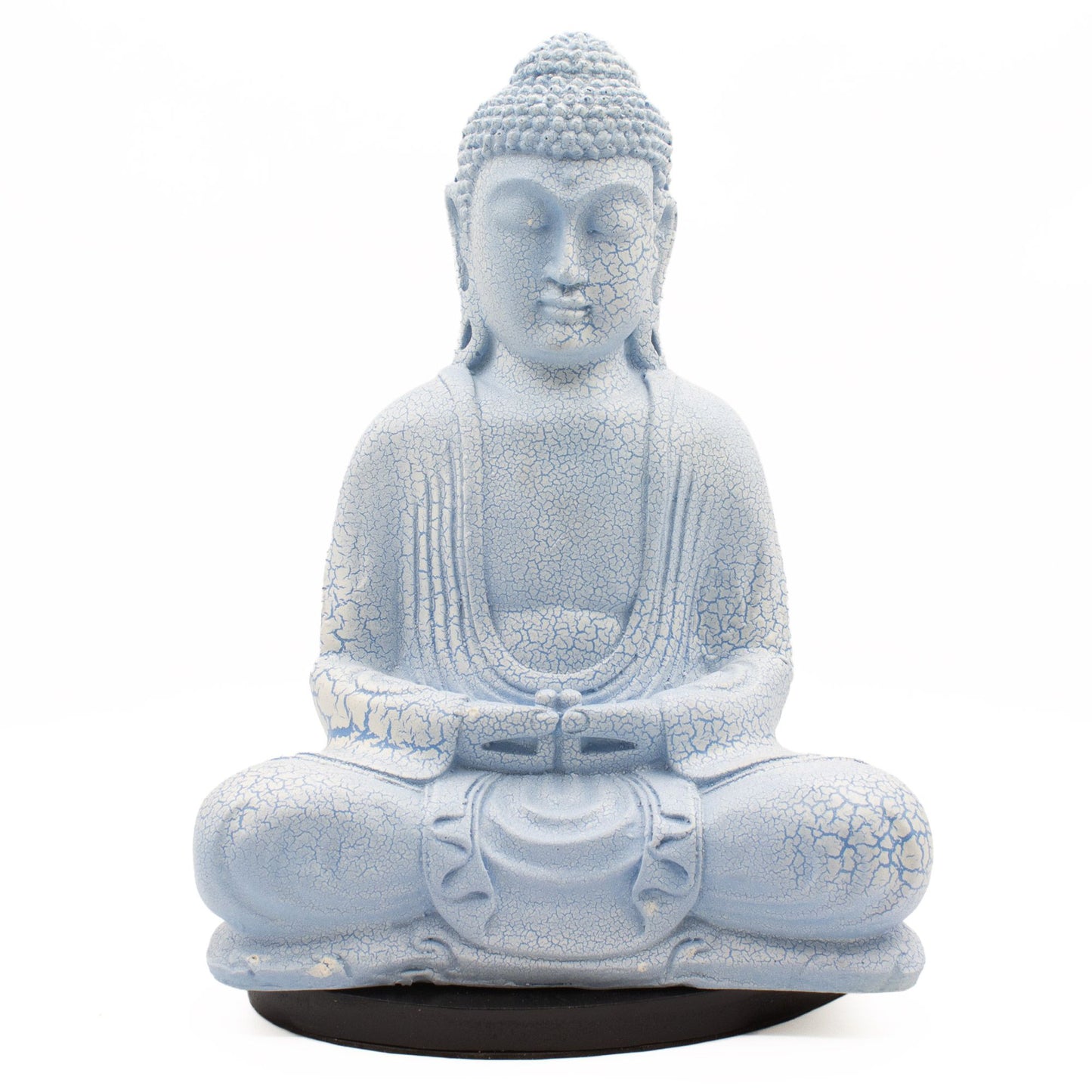 Meditation Buddha Lamp with crackle textured surface on modern oval stand