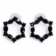 Jet black vintage glass circle loop earrings