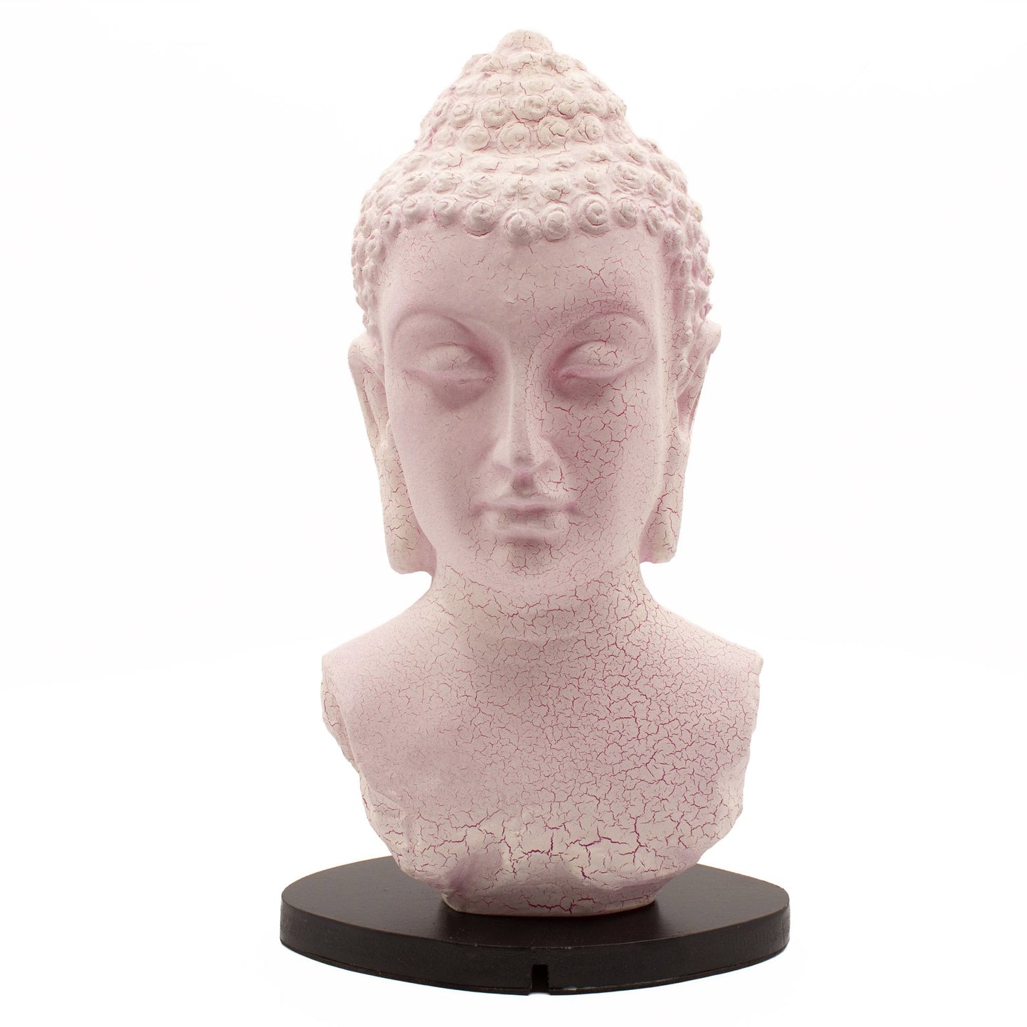 Buddha Bust Lamp with crackle textured surface on modern oval stand