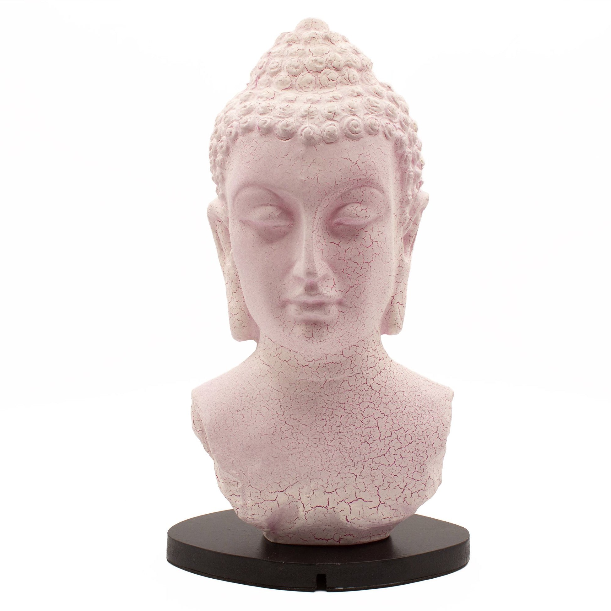 Buddha Bust Lamp with crackle textured surface on modern oval stand