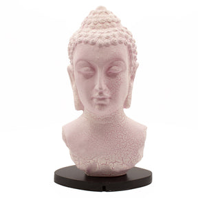 Buddha Bust Lamp with crackle textured surface on modern oval stand