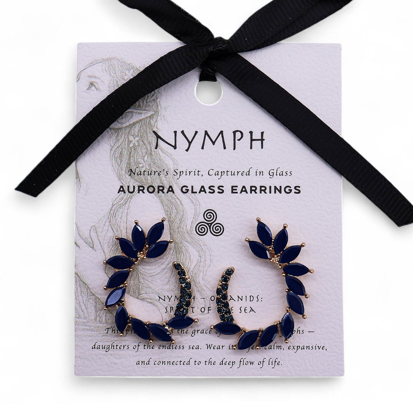 Royal blue vintage glass circle loop earrings reflecting ocean light