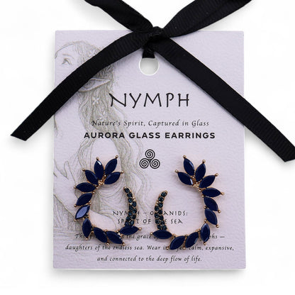 Royal blue vintage glass circle loop earrings reflecting ocean light