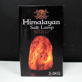Large 2–3kg natural pink Himalayan salt lamp glowing richly on wooden base
